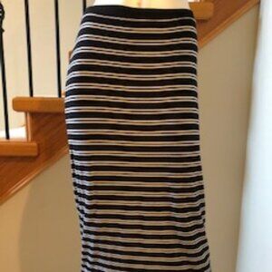 Lord & Taylor Stripped Midi Skirt Black+White Sz L